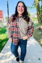Haptics Make A Statement Rust & Taupe Plaid Color Block Shacket Final Sale