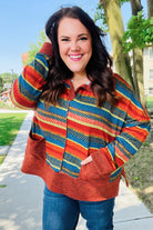 Haptics Rust & Teal Striped Two Tone Knit Pocketed Top 2024 Blow-Out Sale