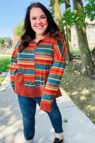 Haptics Rust & Teal Striped Two Tone Knit Pocketed Top 2024 Blow-Out Sale