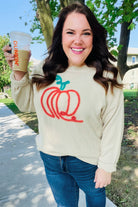 Haptics Taupe Embroidered Pumpkin Oversized Sweater Haptics