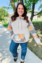 Haptics Orange & Taupe Plaid Terry Kangaroo Pocket Hoodie Haptics