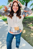 Haptics Orange & Taupe Plaid Terry Kangaroo Pocket Hoodie Haptics