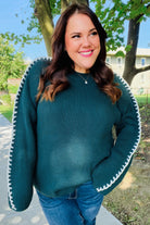 Haptics Hunter Green Rib Knit Stitch Detail Oversized Sweater Haptics