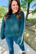 Haptics Hunter Green Rib Knit Stitch Detail Oversized Sweater Haptics