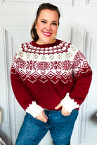 Haptics Christmas Merlot Snowflake Oversized Sweater Top Haptics