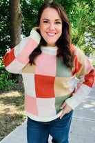 Haptics Ivory & Rust Checker Jacquard Knit Sweater Haptics