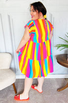 Haptics Eyes On You Multicolor Abstract Print Smocked Ruffle Sleeve Dress Haptics