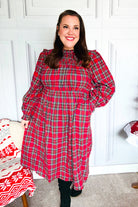 Haptics Hunter Red Plaid Check Woven Pocketed Dress Haptics