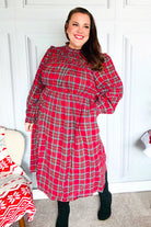 Haptics Hunter Red Plaid Check Woven Pocketed Dress Haptics