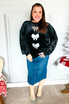 Haptics Holiday Silver Sequin Bow Velvet Pullover Top Haptics