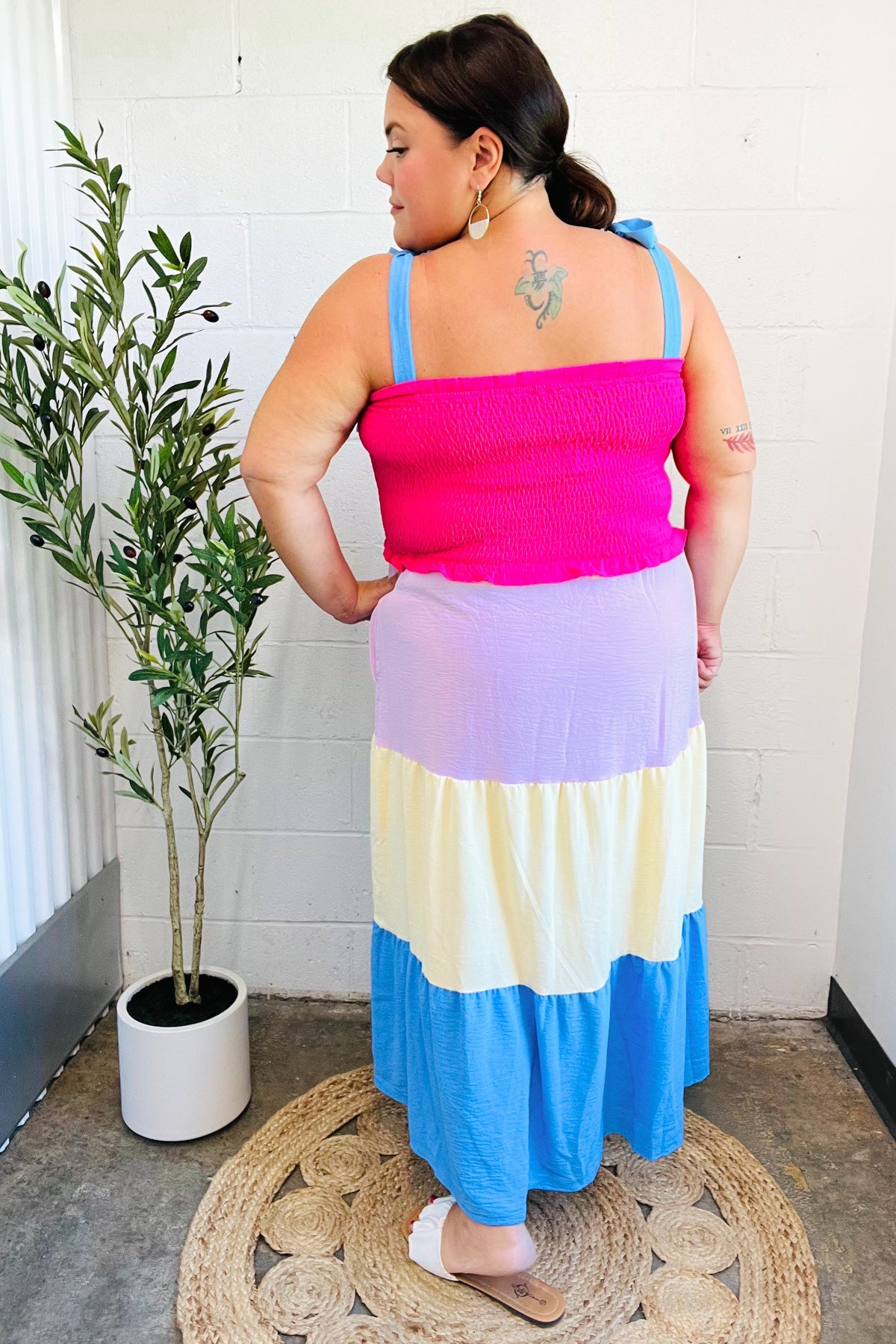 Haptics Hot Pink & Blue Smocked Color Block Maxi Dress 2024 Blow-Out Sale