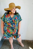 Haptics Navy Tropical Floral Surplice Romper
