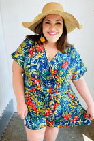 Haptics Navy Tropical Floral Surplice Romper