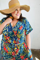 Haptics Navy Tropical Floral Surplice Romper