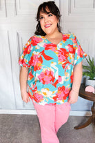 Haptics Aqua & Coral Floral V Neck Woven Top Haptics