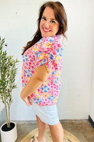 Haptics Beautiful You Ivory Floral Lace Frill Notch Neck Puff Sleeve Top 2025 Summer-Blow Out Sale