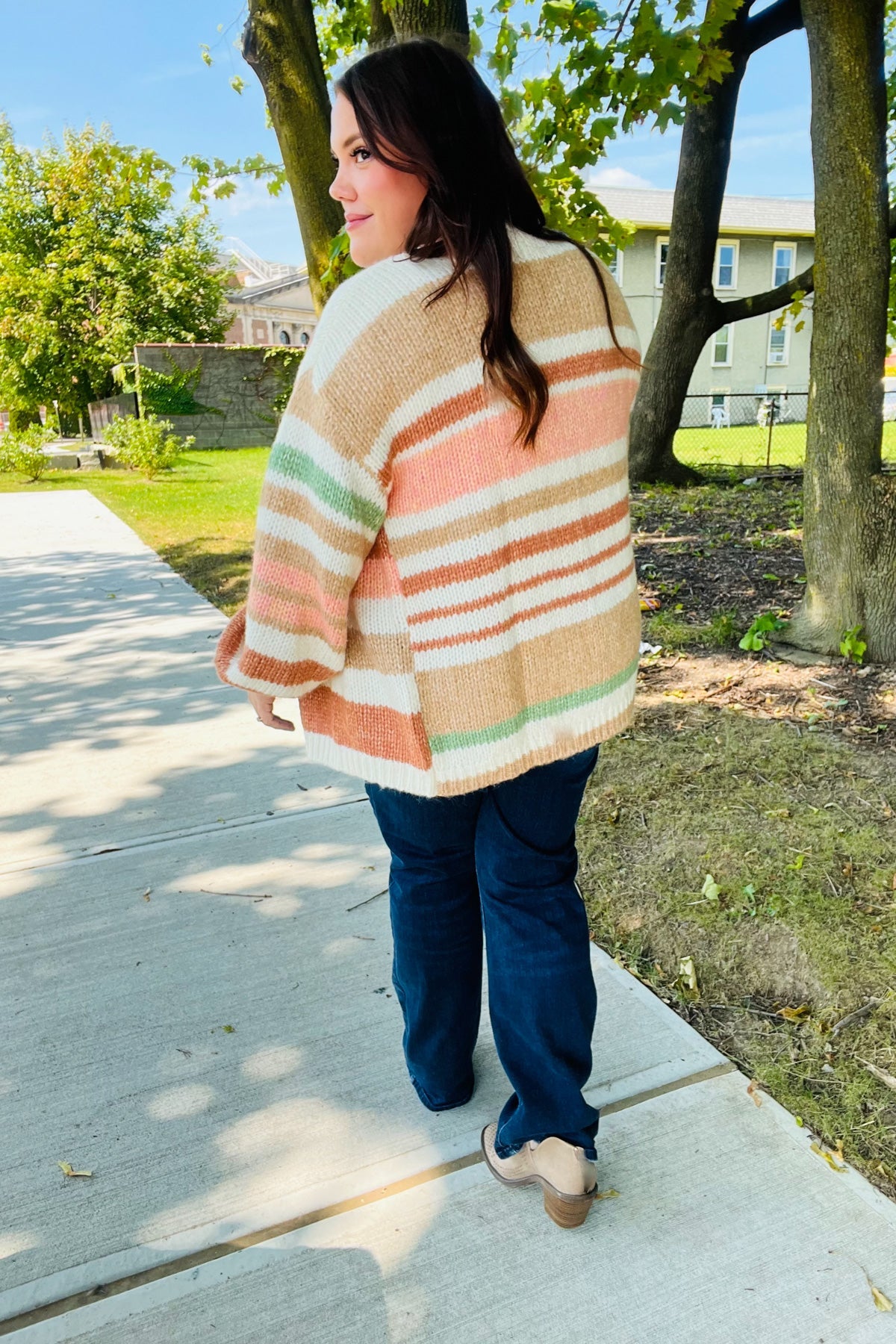 Haptics Taupe & Sage Stripe Button Down Cardigan Haptics