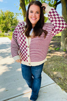 Haptics Magenta Checkered & Striped Button-Down Cardigan Haptics