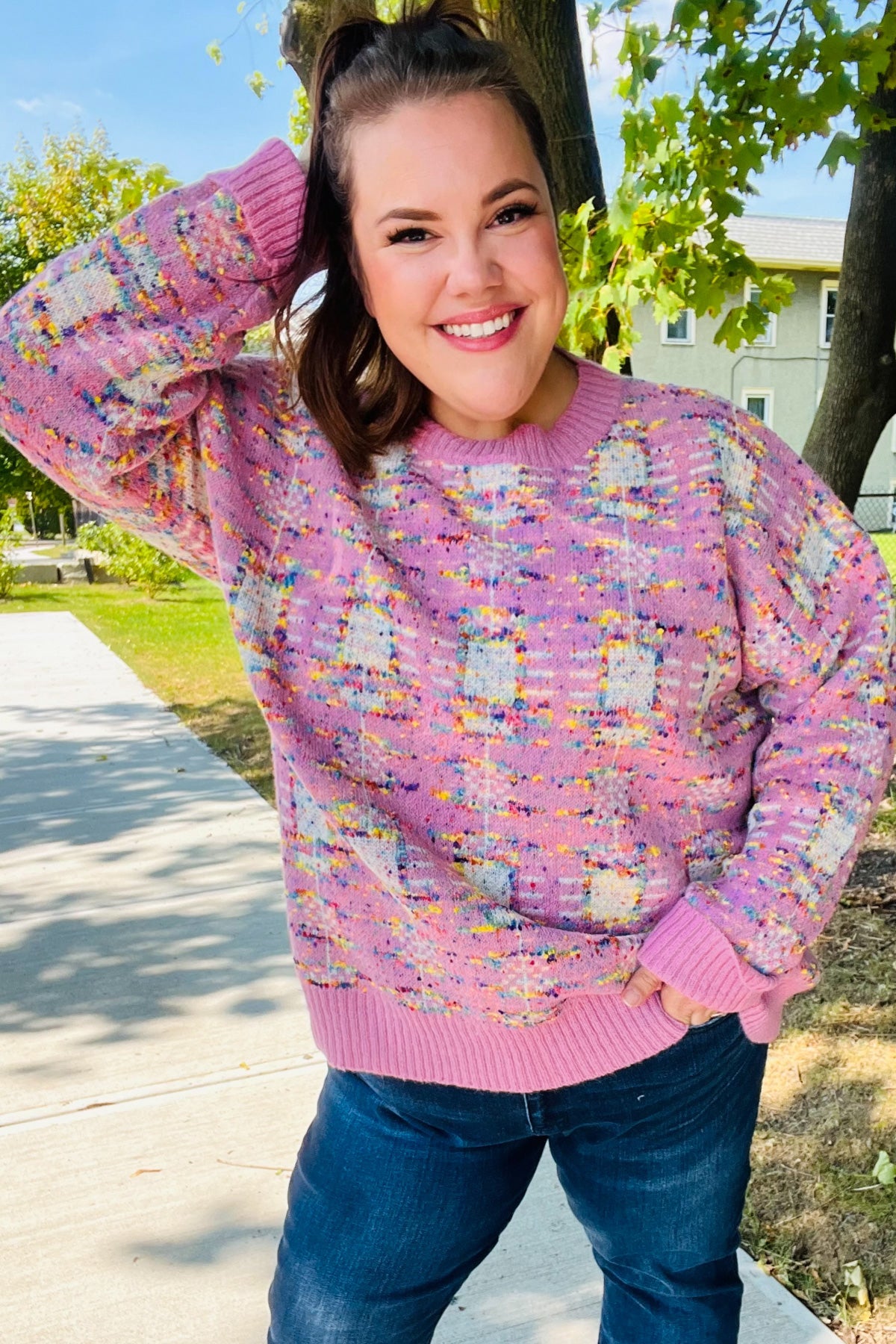 Haptics Pink Multicolor Popcorn Knit Sweater Shirts & Tops