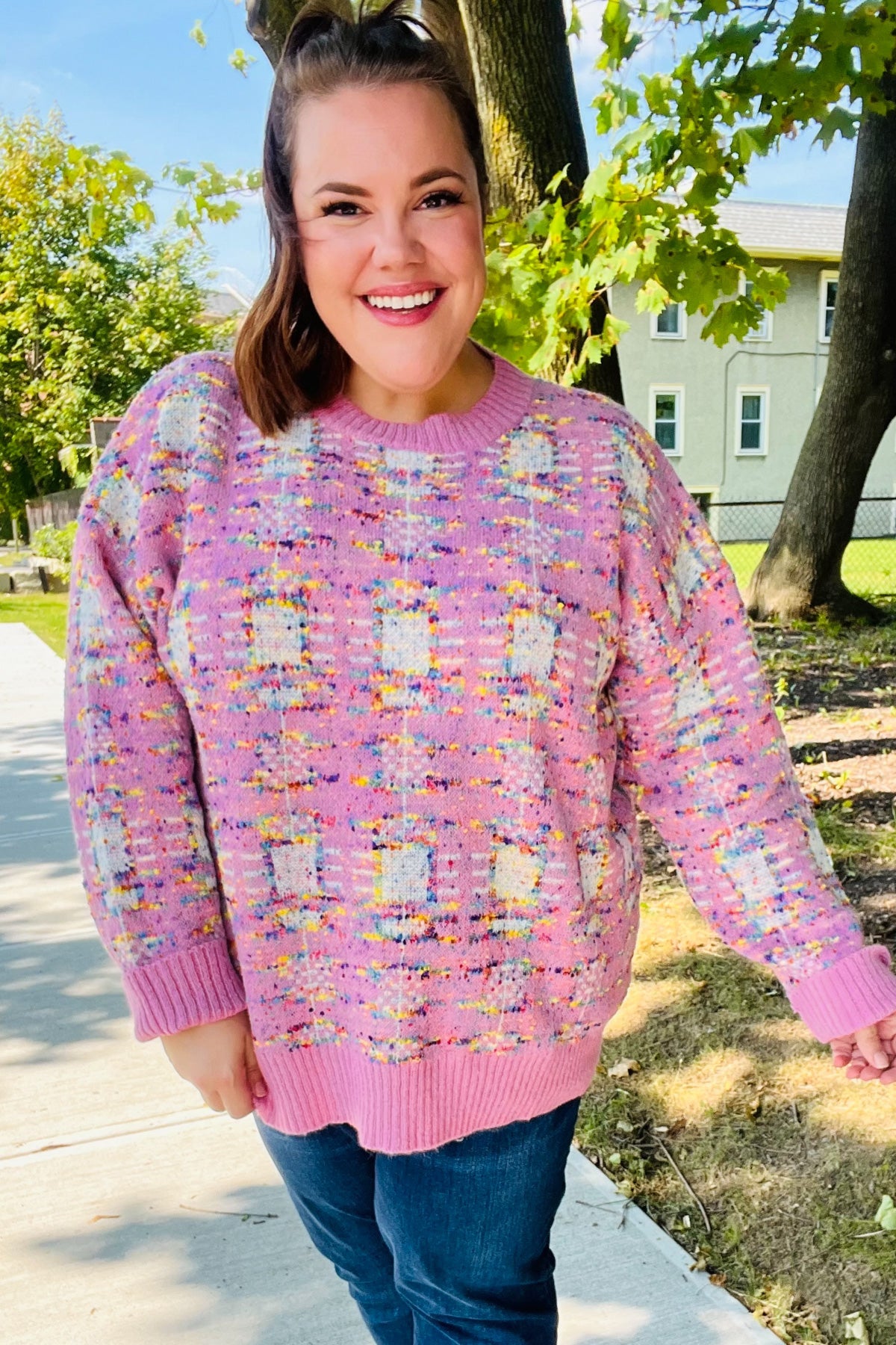 Haptics Pink Multicolor Popcorn Knit Sweater Shirts & Tops