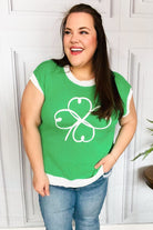 Haptics Lucky Kelly Green Embroidered Clover Short Sleeve Dolman Sweater