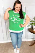 Haptics Lucky Kelly Green Embroidered Clover Short Sleeve Dolman Sweater