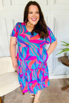 Haptics Size S Blue & Fuchsia Geo Print V Neck Dress