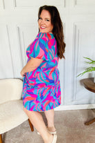 Haptics Remember Me Blue & Fuchsia Geo Print V Neck Dress Haptics