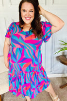 Haptics Remember Me Blue & Fuchsia Geo Print V Neck Dress Haptics