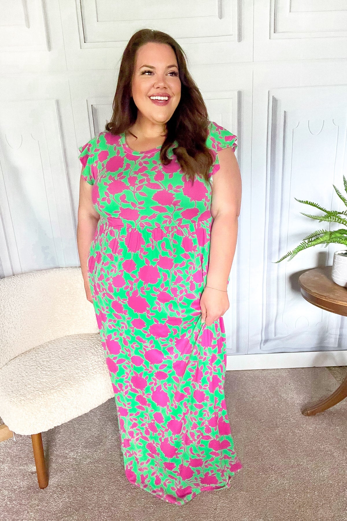 Haptics Stand Out Green & Fuchsia Floral Fit & Flare Maxi Dress Haptics