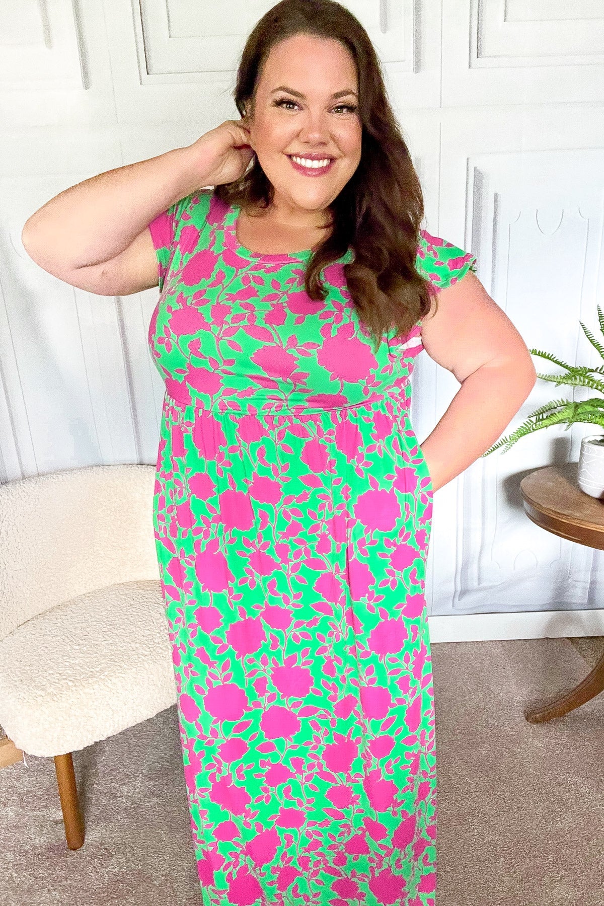 Haptics Stand Out Green & Fuchsia Floral Fit & Flare Maxi Dress Haptics