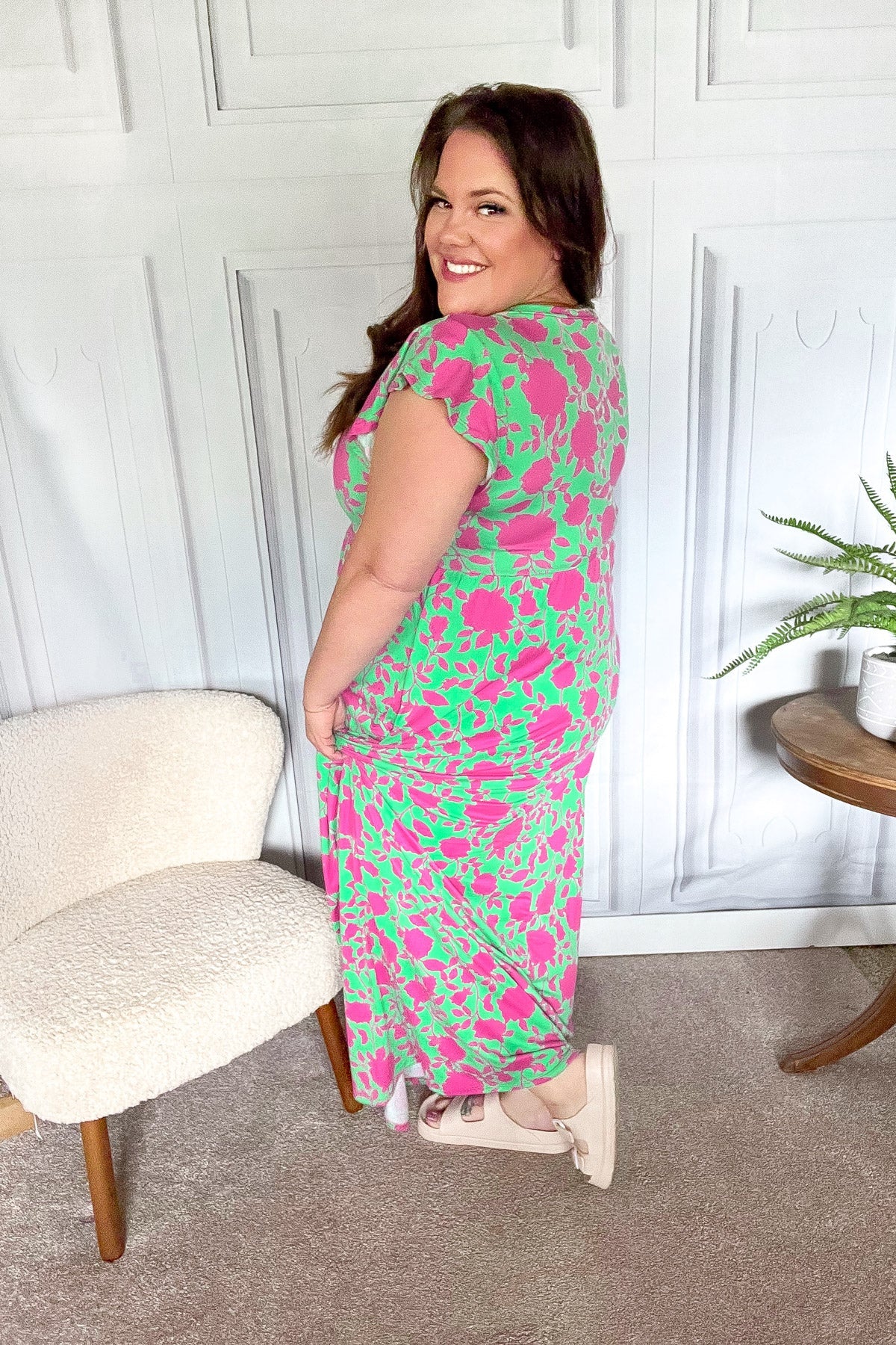 Haptics Stand Out Green & Fuchsia Floral Fit & Flare Maxi Dress Haptics