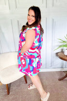 Haptics Go For Fun Fuchsia Geo Print Tiered Ruffle Sleeve Woven Dress
