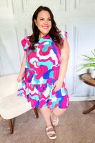 Haptics Go For Fun Fuchsia Geo Print Tiered Ruffle Sleeve Woven Dress