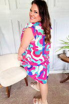 Haptics Go For Fun Fuchsia Geo Print Tiered Ruffle Sleeve Woven Dress
