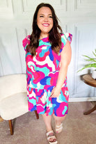 Haptics Go For Fun Fuchsia Geo Print Tiered Ruffle Sleeve Woven Dress