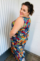 Haptics Teal & Maroon Flat Floral Fit and Flare Sleeveless Maxi Dress