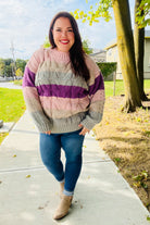 Haptics Mauve Multicolor Stripe Cable Knit Mock Neck Sweater Haptics