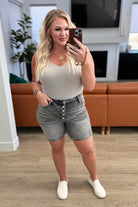 Judy Blue Greyson High Rise Button Fly Cuffed Shorts in Grey Denim