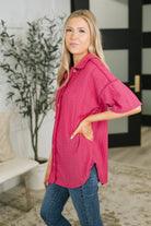I Mean Business Eyelet Knit Button Down Top Womens