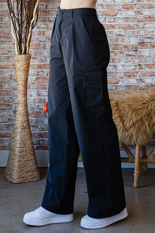 First Love Black Cargo Wide Leg Trousers