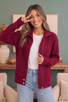 BIBI On Set Zip-Up Ribbed Sweater Moto Jacket in Cranberry