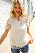 First Love Classy Chic Ivory Swiss Dot Chiffon Button Yoke Lined Blouse