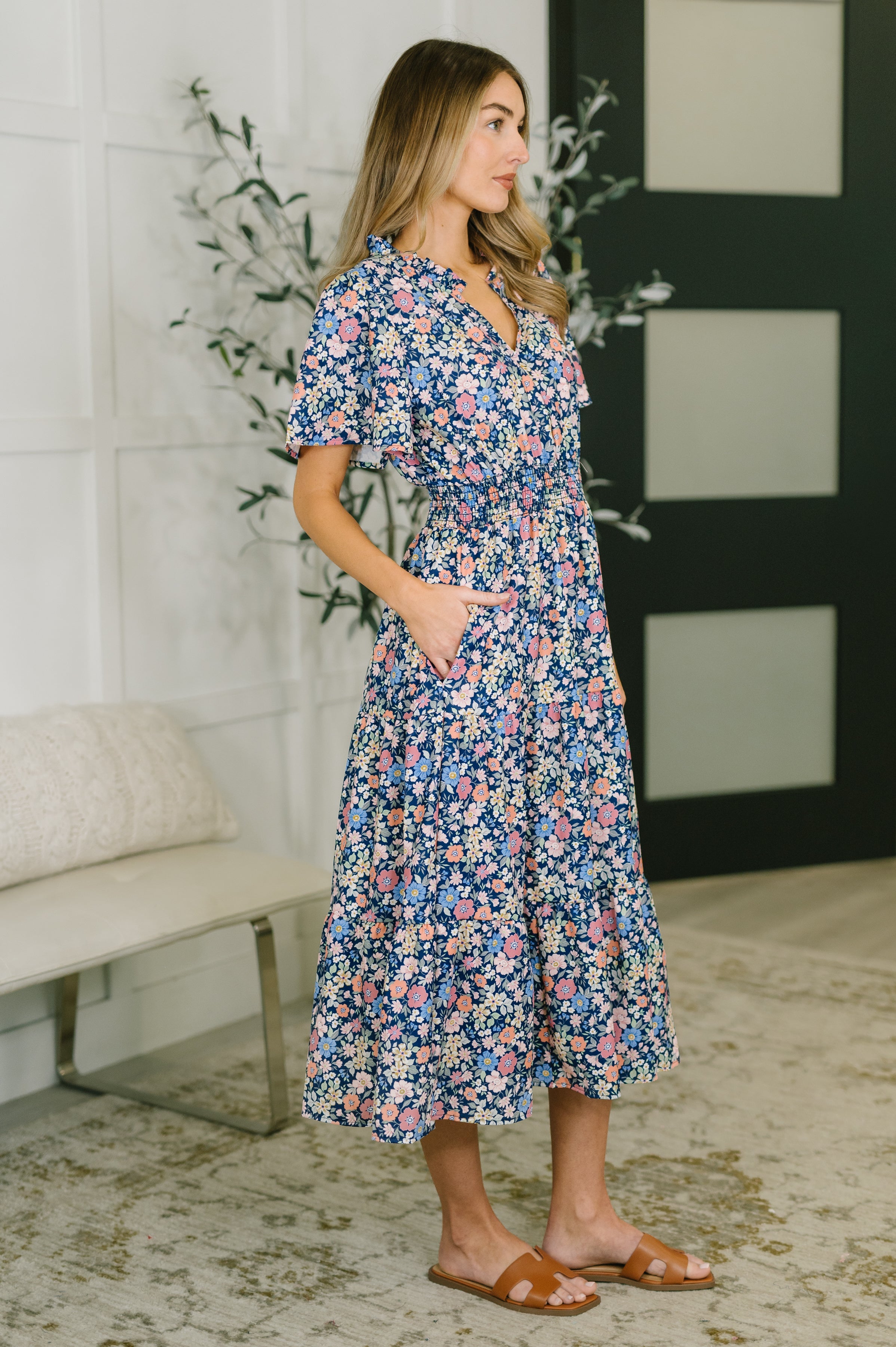 Haptics I Wanna Talk Notch Neck Midi Dress Womens