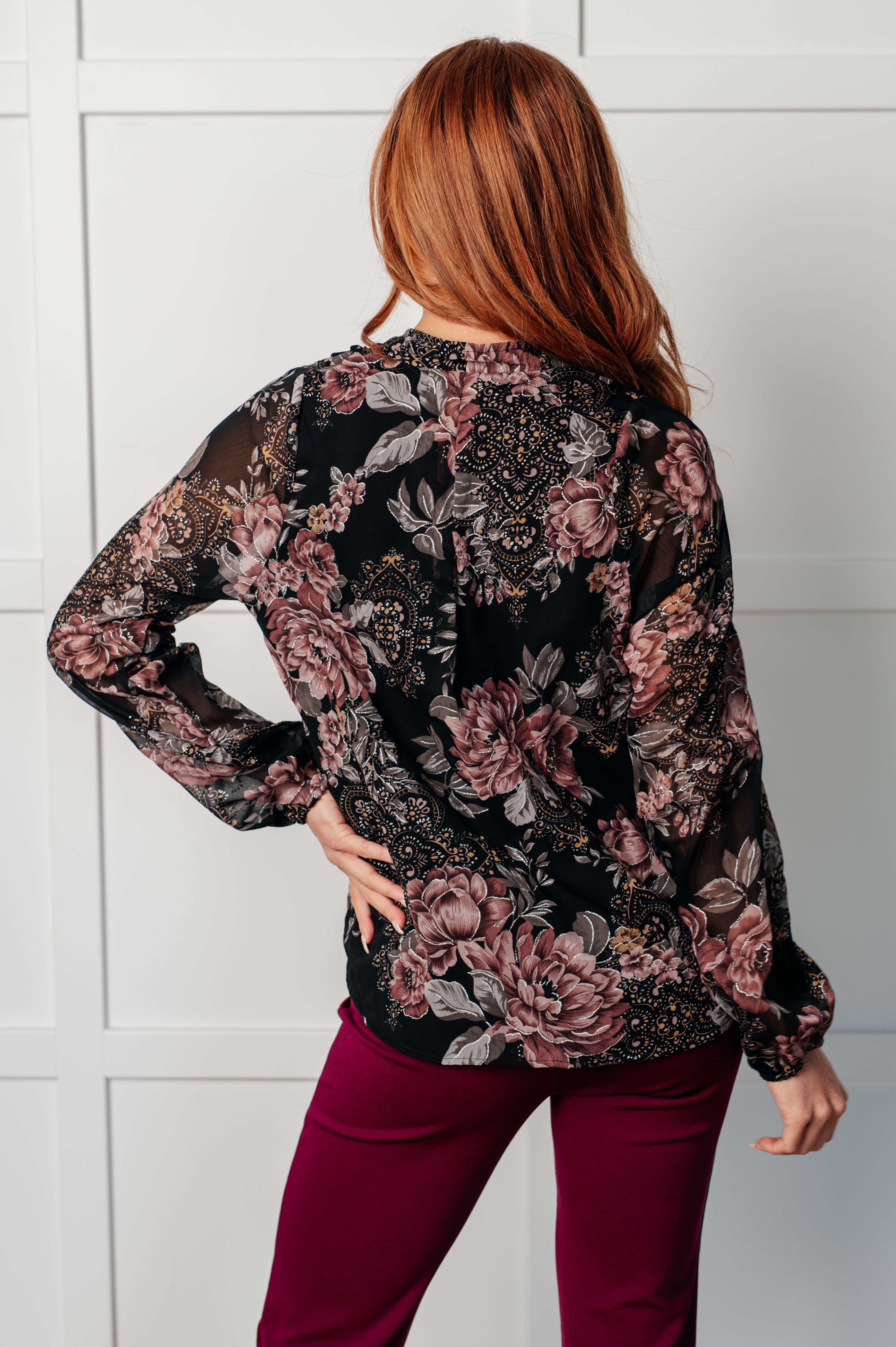 One Eleven North I Wish We Had it All Surplice Floral Blouse Blouses