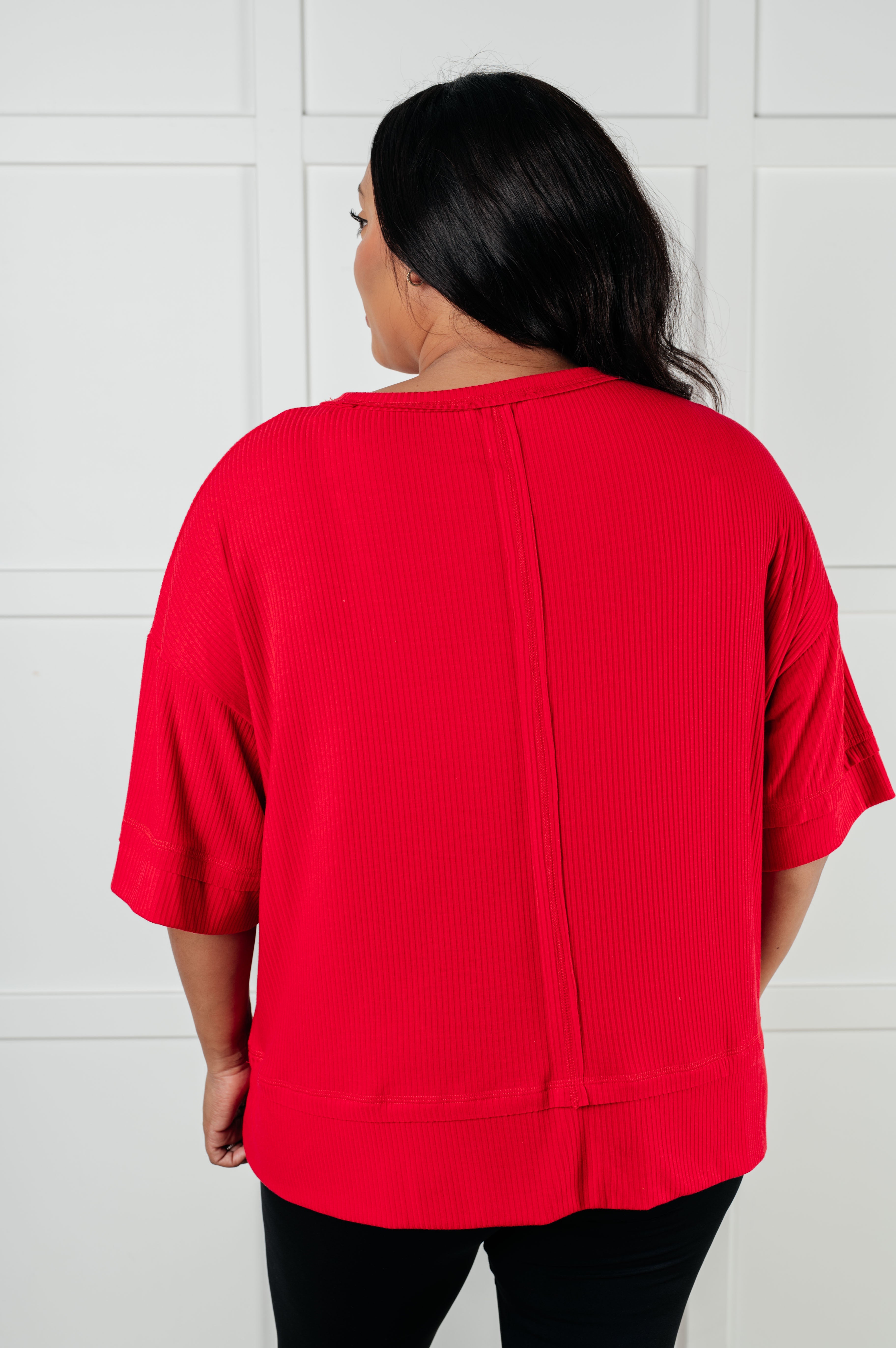 Zenana I'll Never Forget Ribbed Dolman Sleeve Top in Red Tops