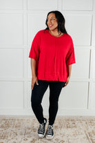 Zenana I'll Never Forget Ribbed Dolman Sleeve Top in Red Tops