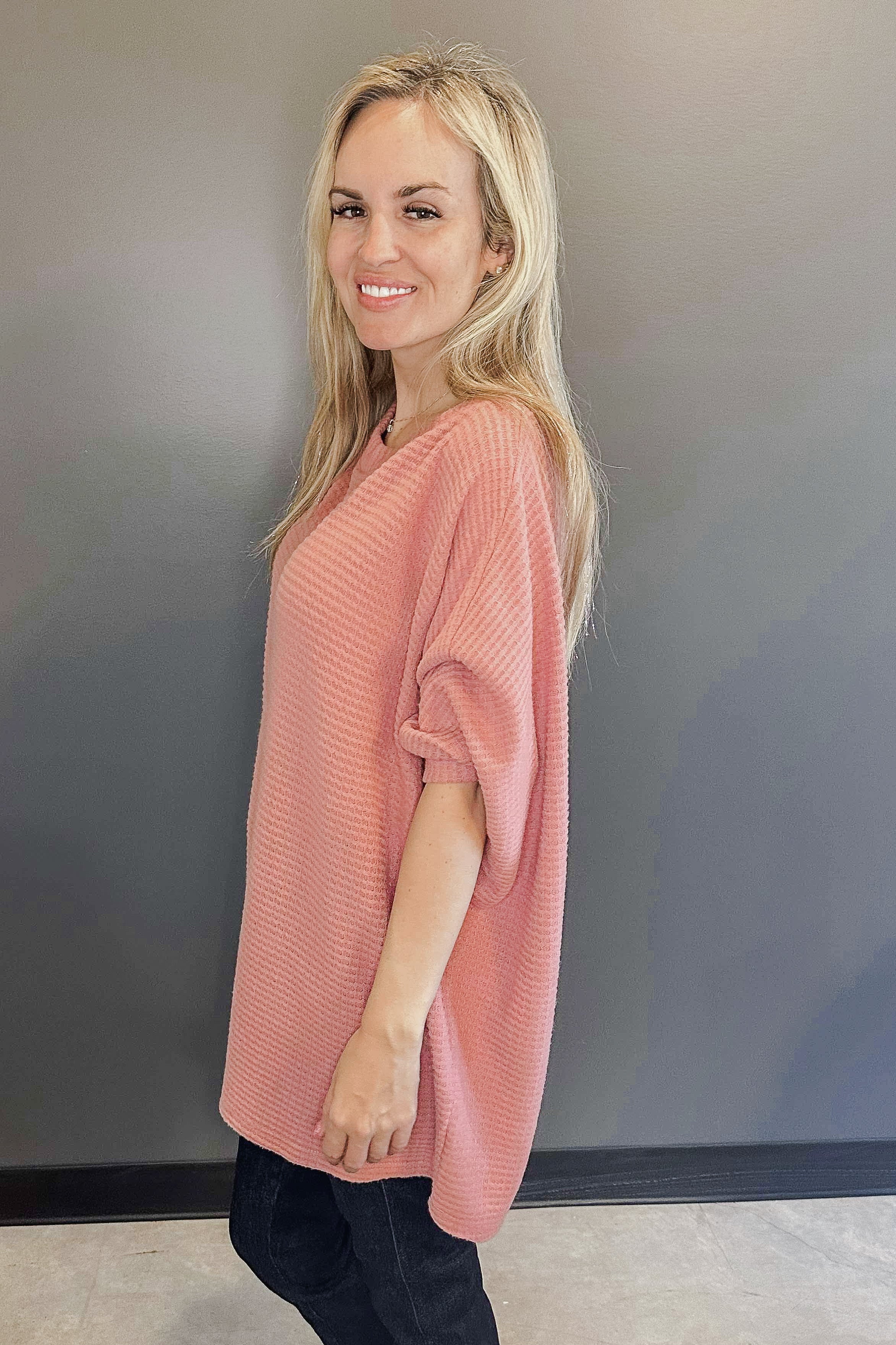 Dear Scarlett I'm Blushing Rose Waffle Knit Dolman