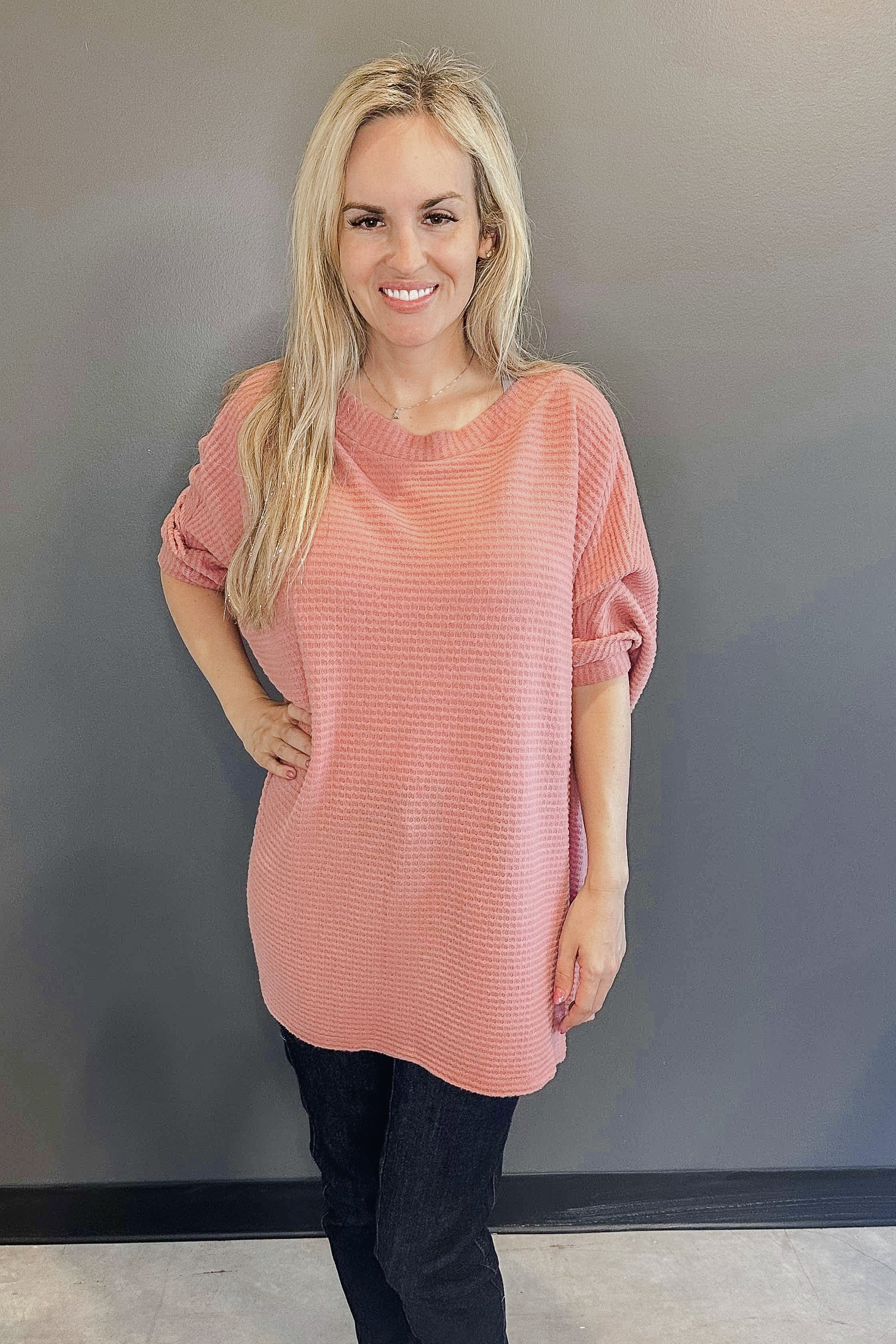 Dear Scarlett I'm Blushing Rose Waffle Knit Dolman