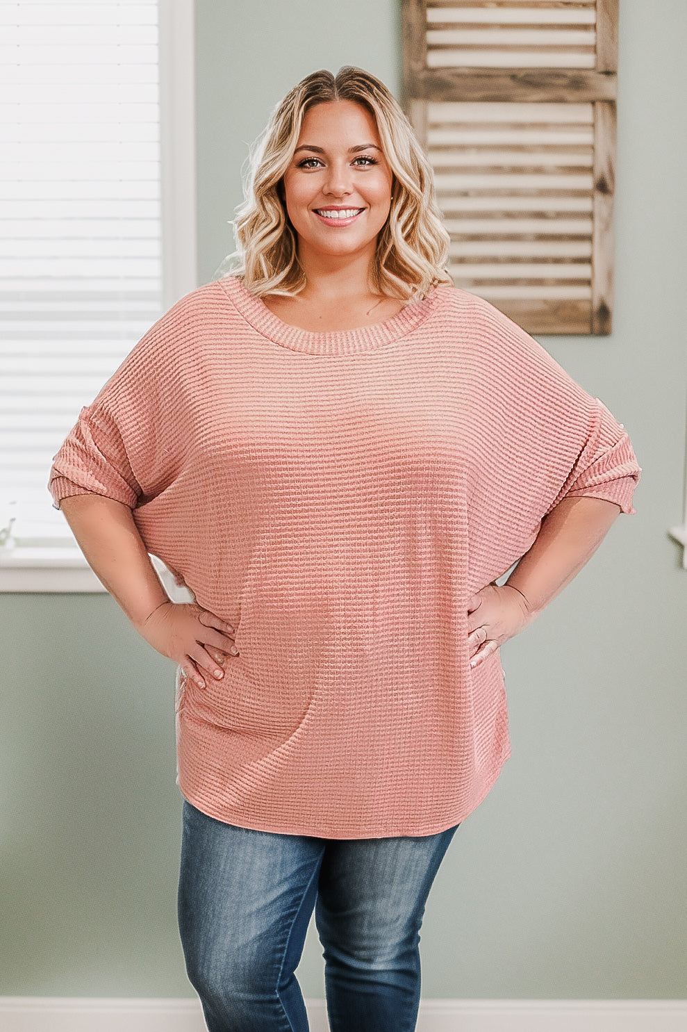 Dear Scarlett I'm Blushing Rose Waffle Knit Dolman